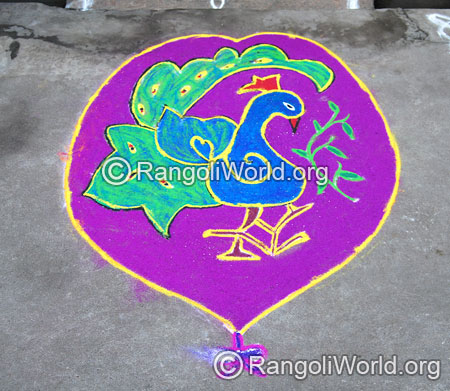 Simple peacock design for kids rangoli aug2014