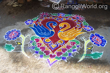 Swan in love freehand rangoli aug2014