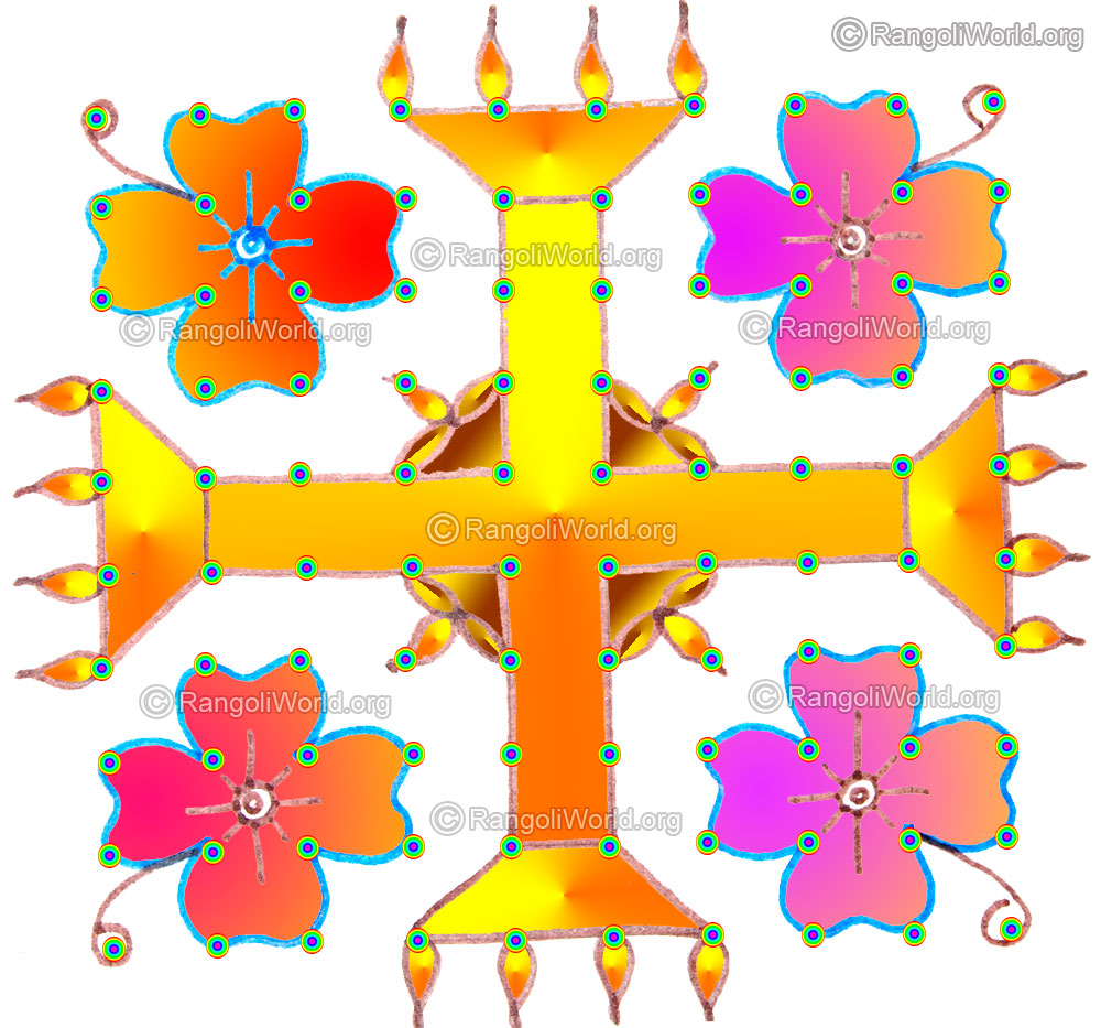 Kuthu vilakku lamp and flowers diwali pooja kolam may1 2015 with dots