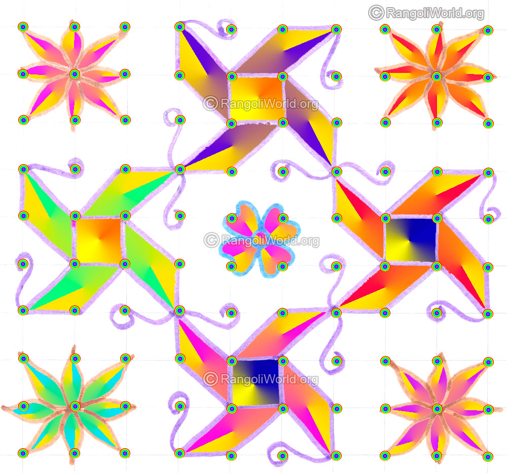 Simple swastik flower pooja kolam may1 2015 with dots