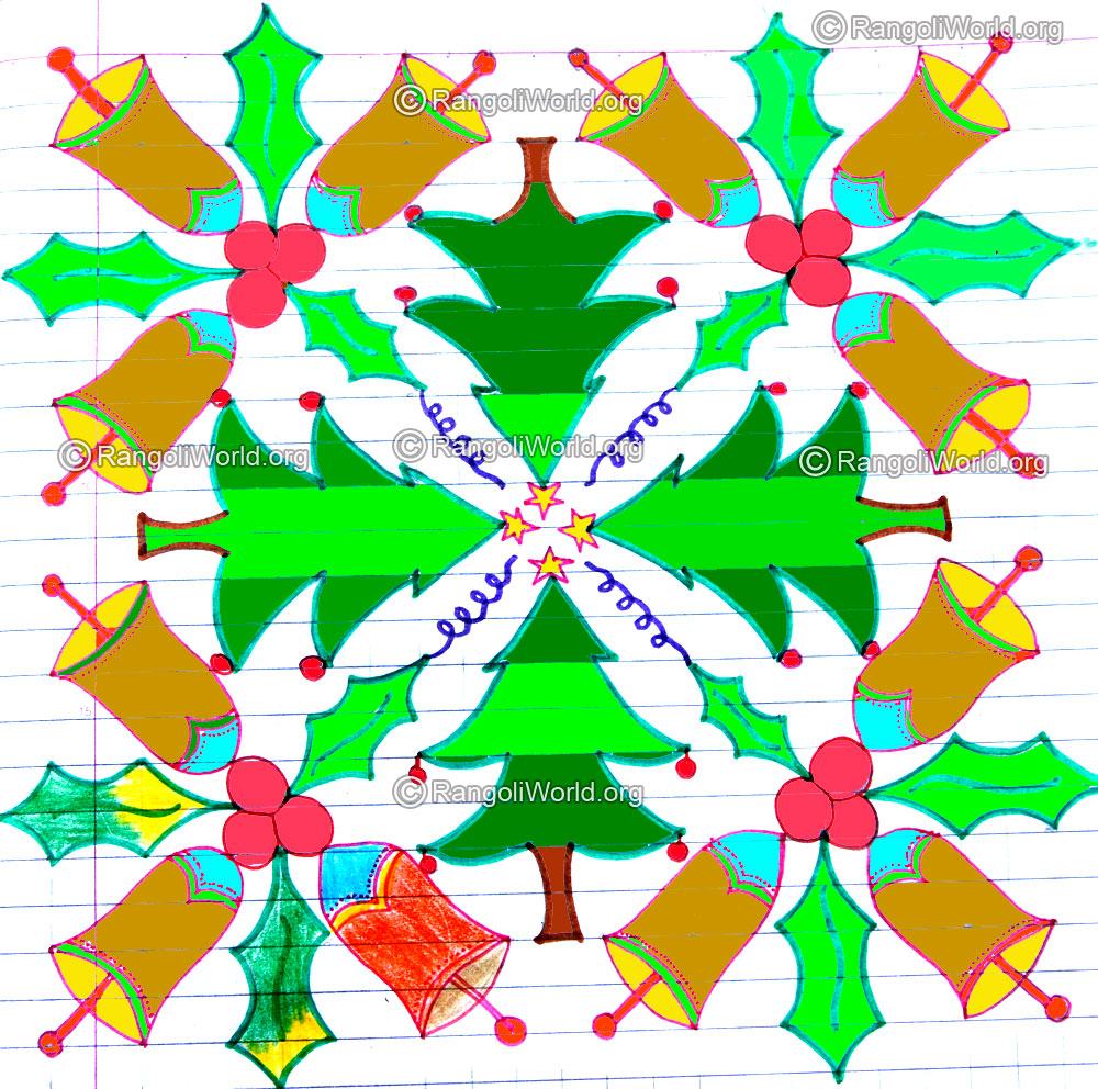 Christmas kolam designs - Santa claus, Jingle bells, Christmas ...