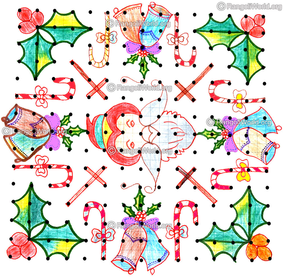 Christmas kolam designs - Santa claus, Jingle bells, Christmas ...