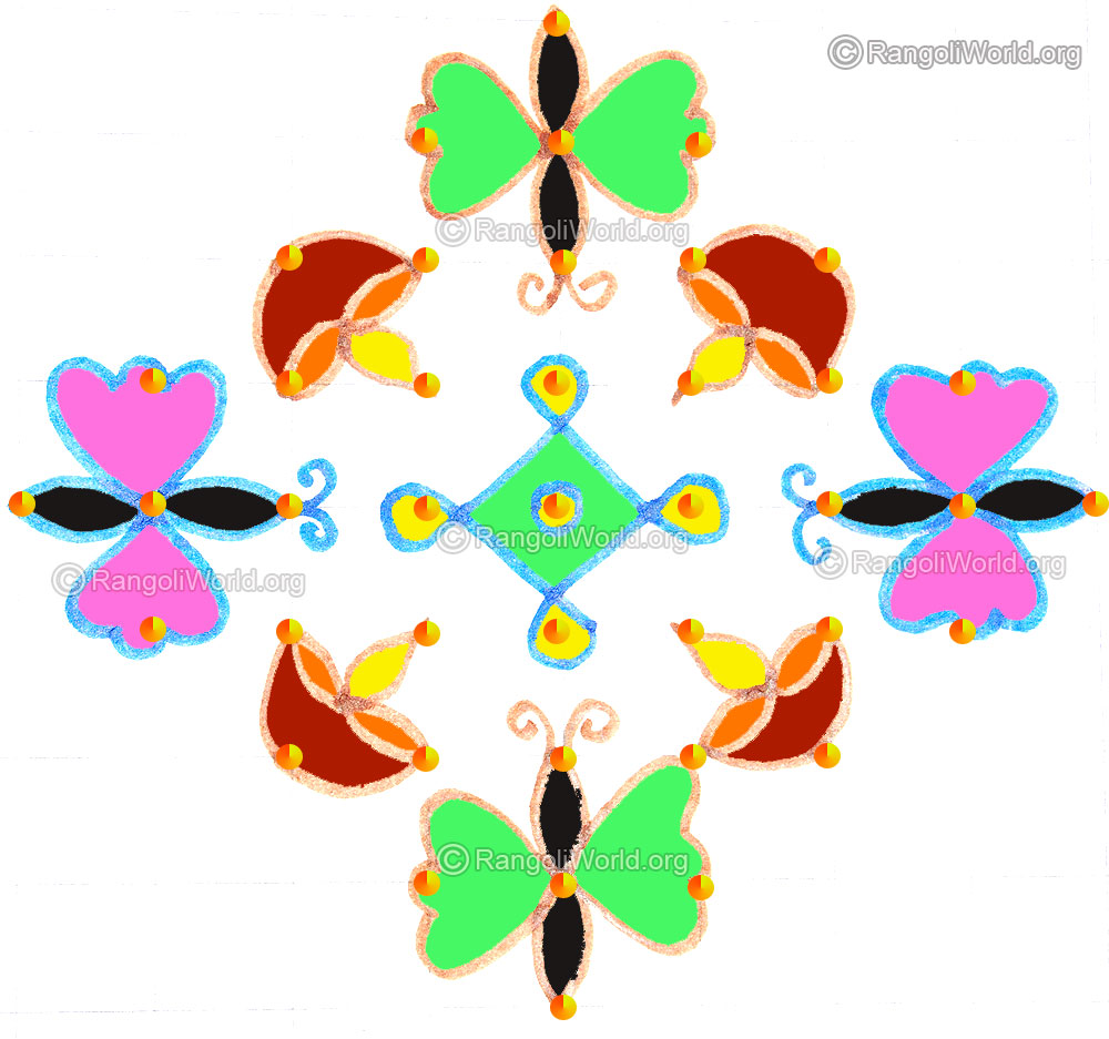 Butterfly agal vilakku kolam with dots