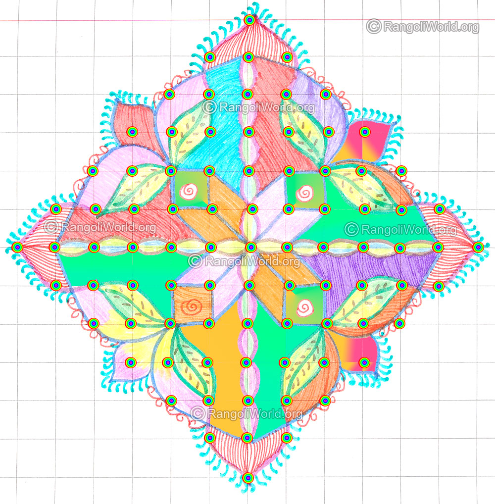 Colorful dotted pattern rangoli kolam may8 2015 with dots