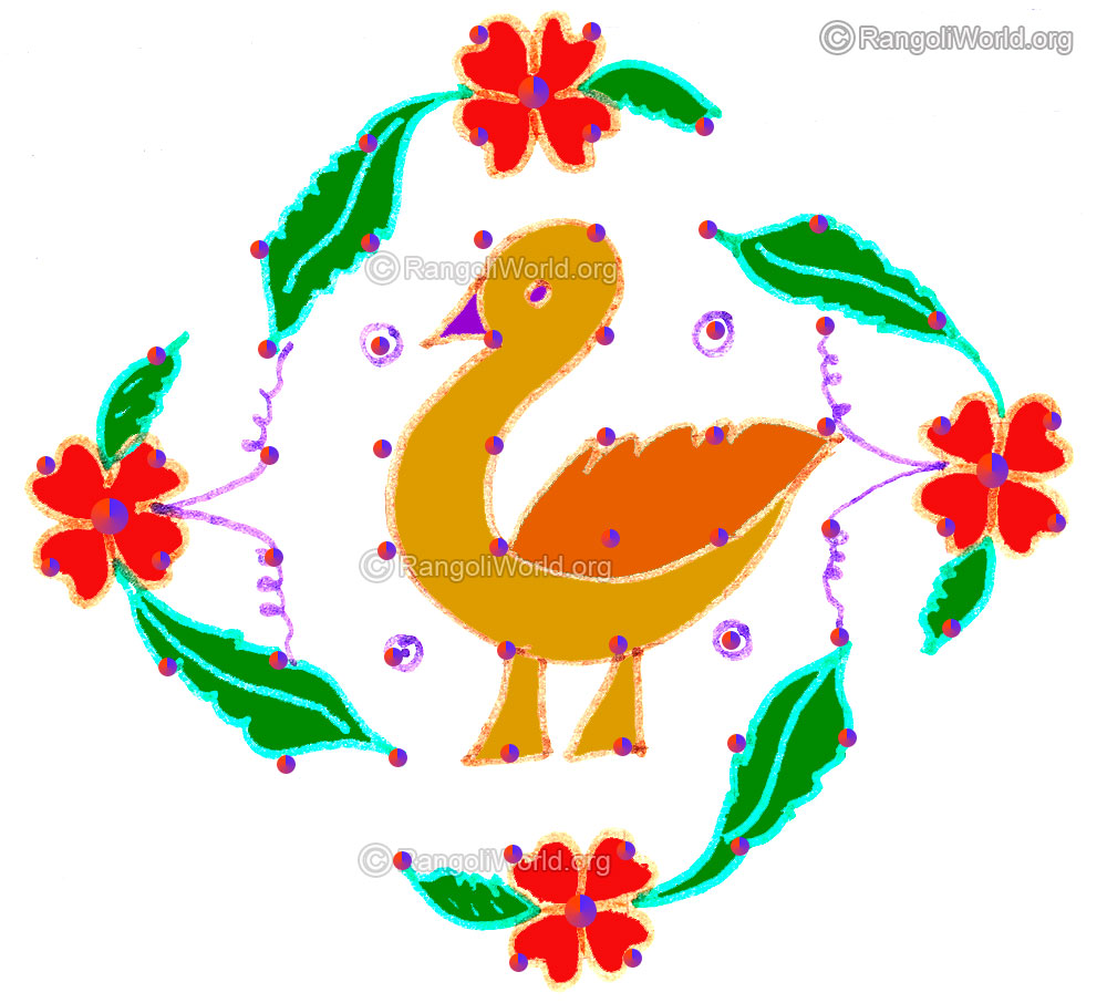 Duck and flowers kolam april24 2015 with dots