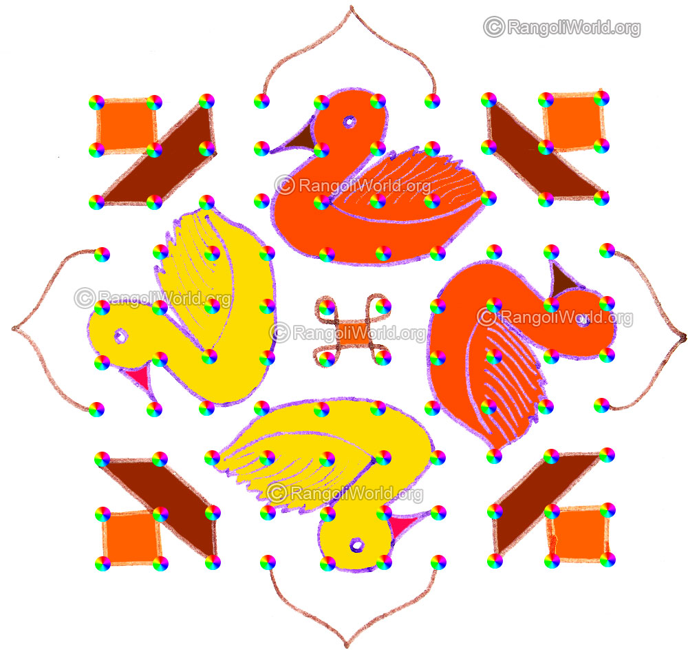 Duck and vilakku kolam april24 2015 with dots