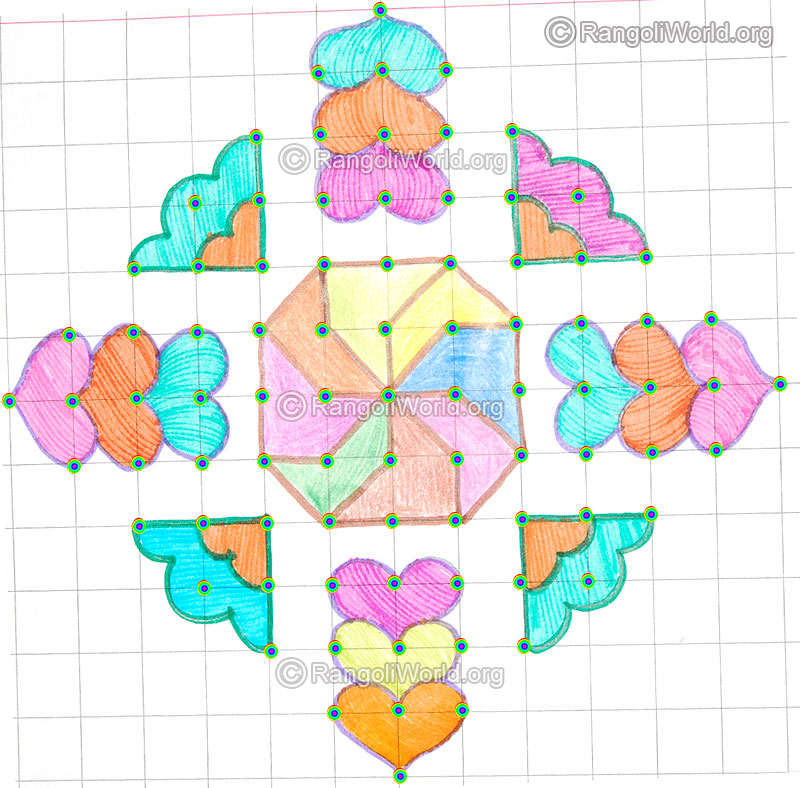 Easy heart shape kolam may8 2015 with dots