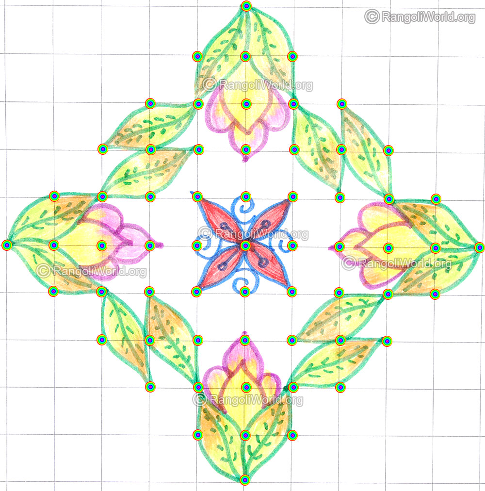 Flower and leaf kolam may8 2015 with dots