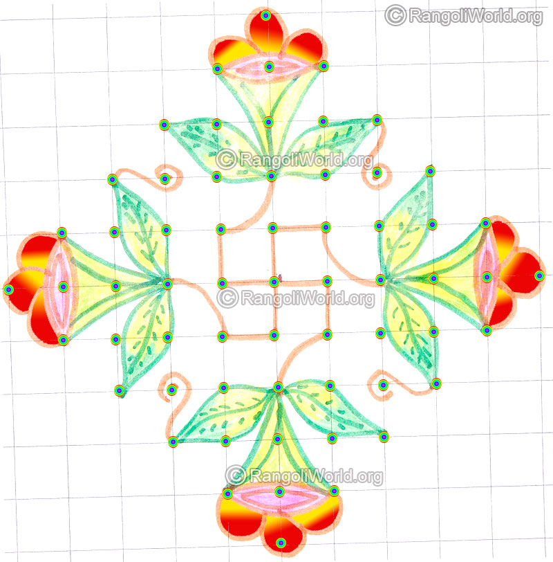 Flower leaves swastik puja kolam may8 2015 with dots