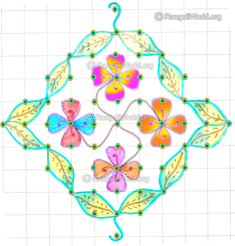 Flowers and leaf kolam may8 2015 with dots