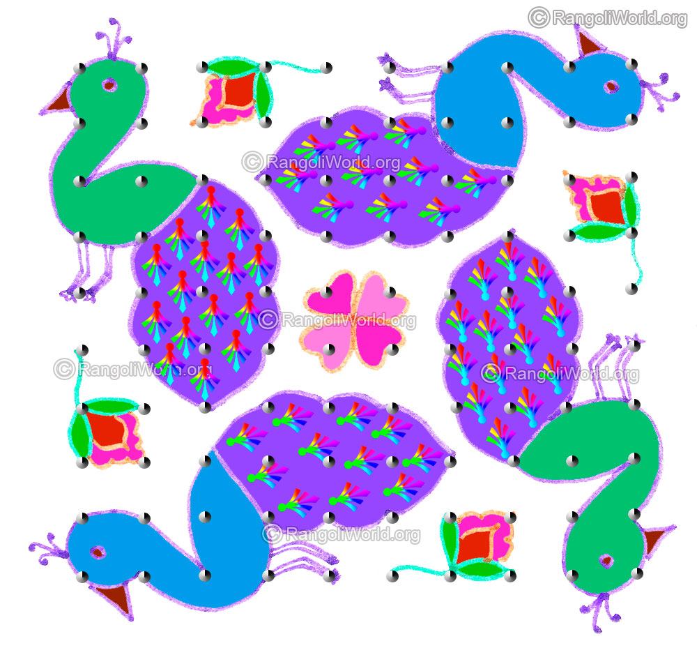 Peacock kolam april24 2015 with dots