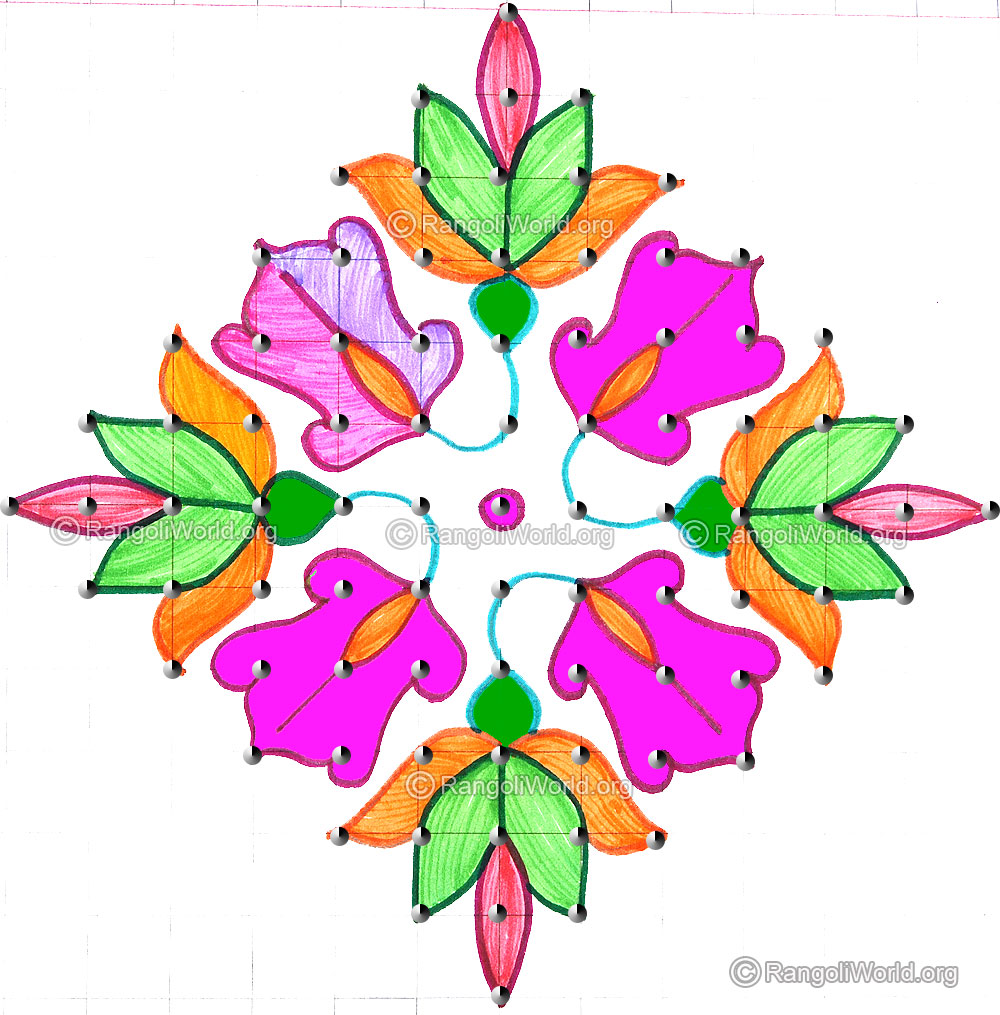 Simple flower buds kolam april24 2015 with detailed dots