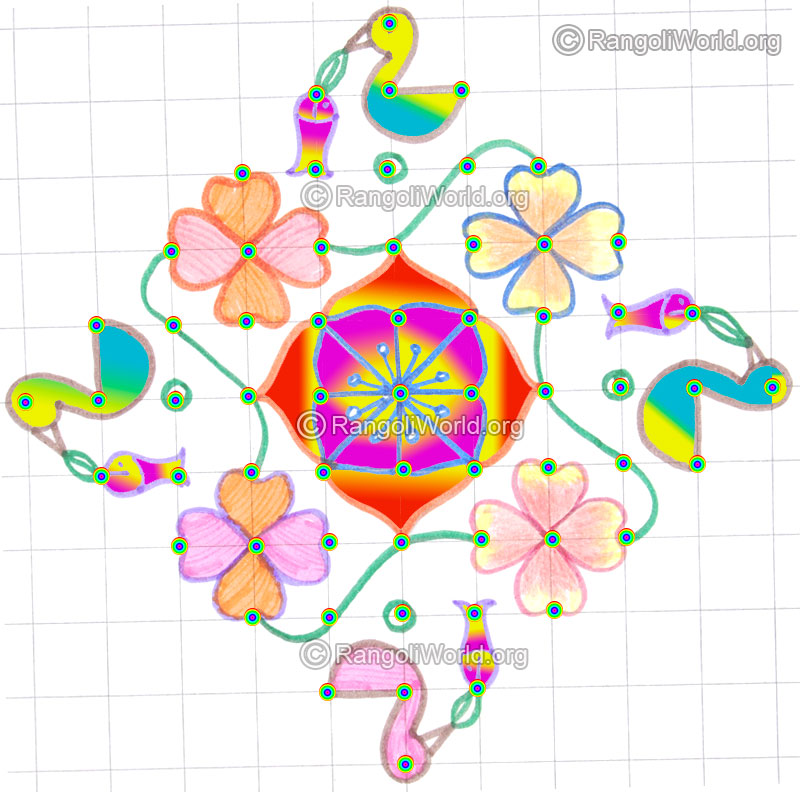 Small duck fish flower kolam may8 2015 with dots