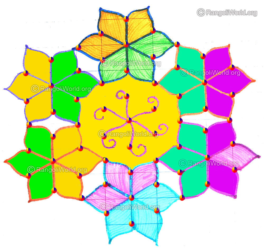 Star flower kolam april24 2015 with dots