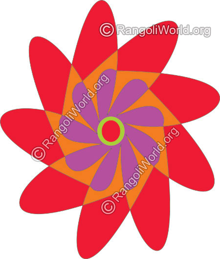 Red with purple flower daily freehand rangoli