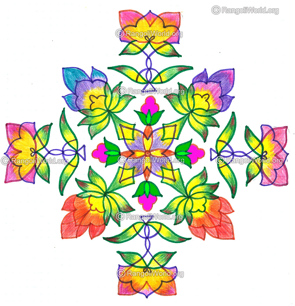 Blooming flowers kolam with dots nov 2015