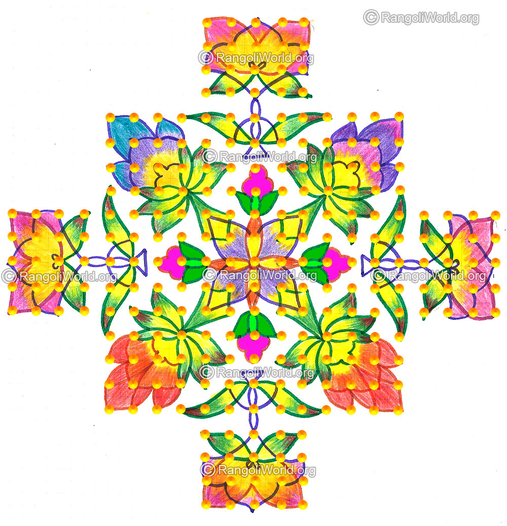 Blooming flowers kolam with dots nov 2015 with dots