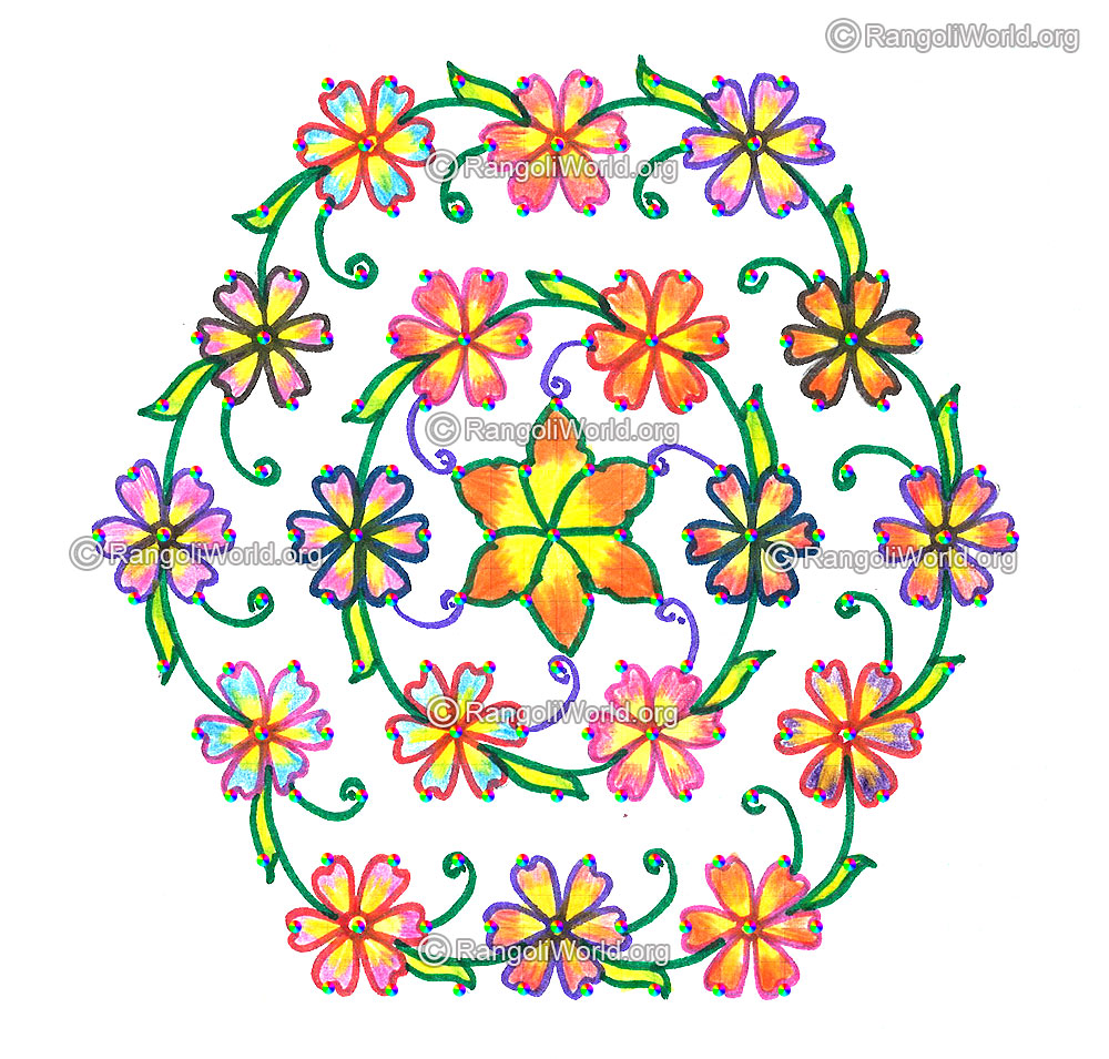 Flower kolam nov 2015 with dots
