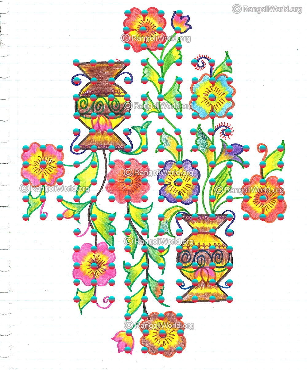 Flowers with pots kolam nov 2015 with dots