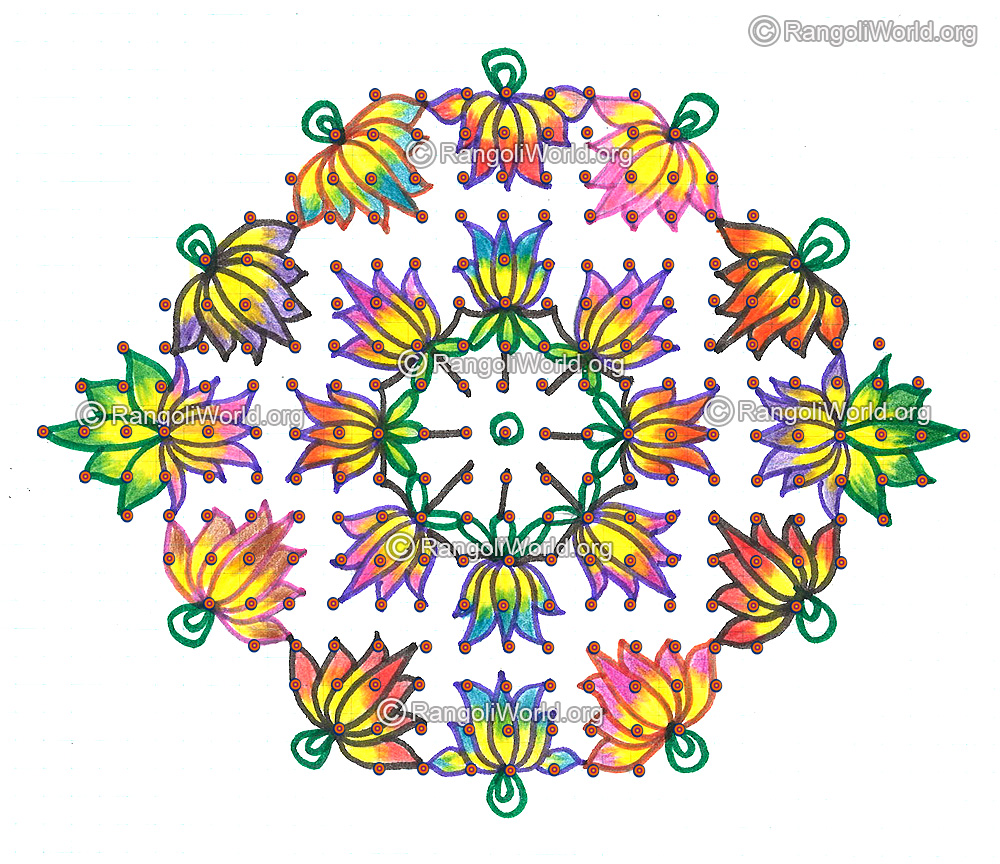Lotus flower kolam nov 2015 with dots
