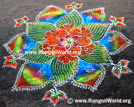 Freehand Rangoli with rainbow colors filling