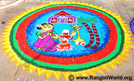Pongal Theme Freehand Rangoli