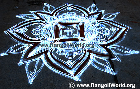 Freehand Rangoli with pooja lines and two stroke