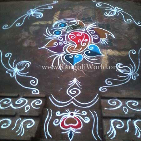 freehand rangoli with love birds in flower plant