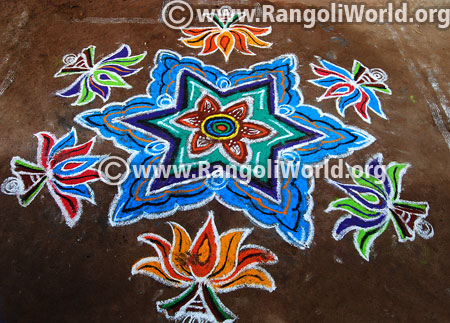 Ganesh chaturthi lotus star rangoli design 14 september 2015
