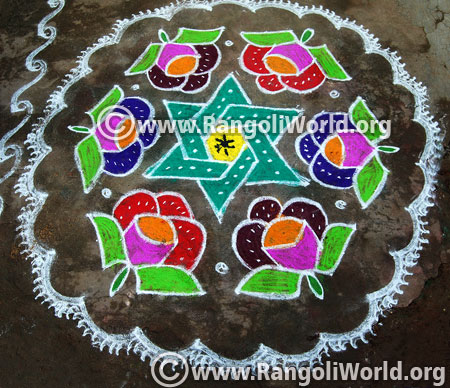 Ganesh chaturthi rose kolam rangoli design 19 september 2015