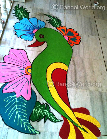 Bird & Flower freehand rangoli oct 2014