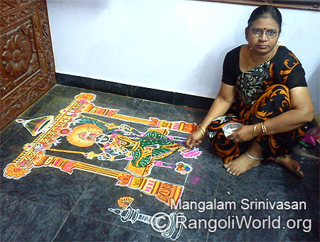 Goddess rajarajeswari rangoli for paramapada vasal