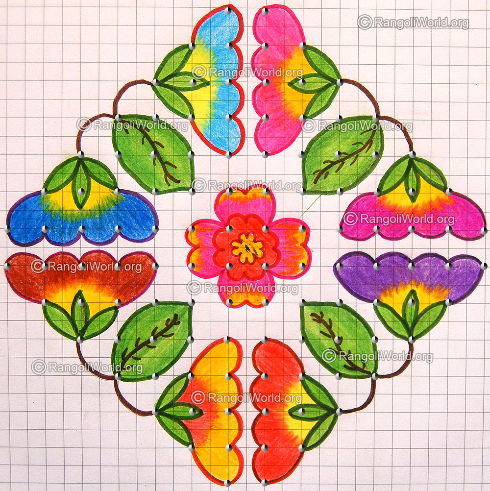Flower kolam4 with dots