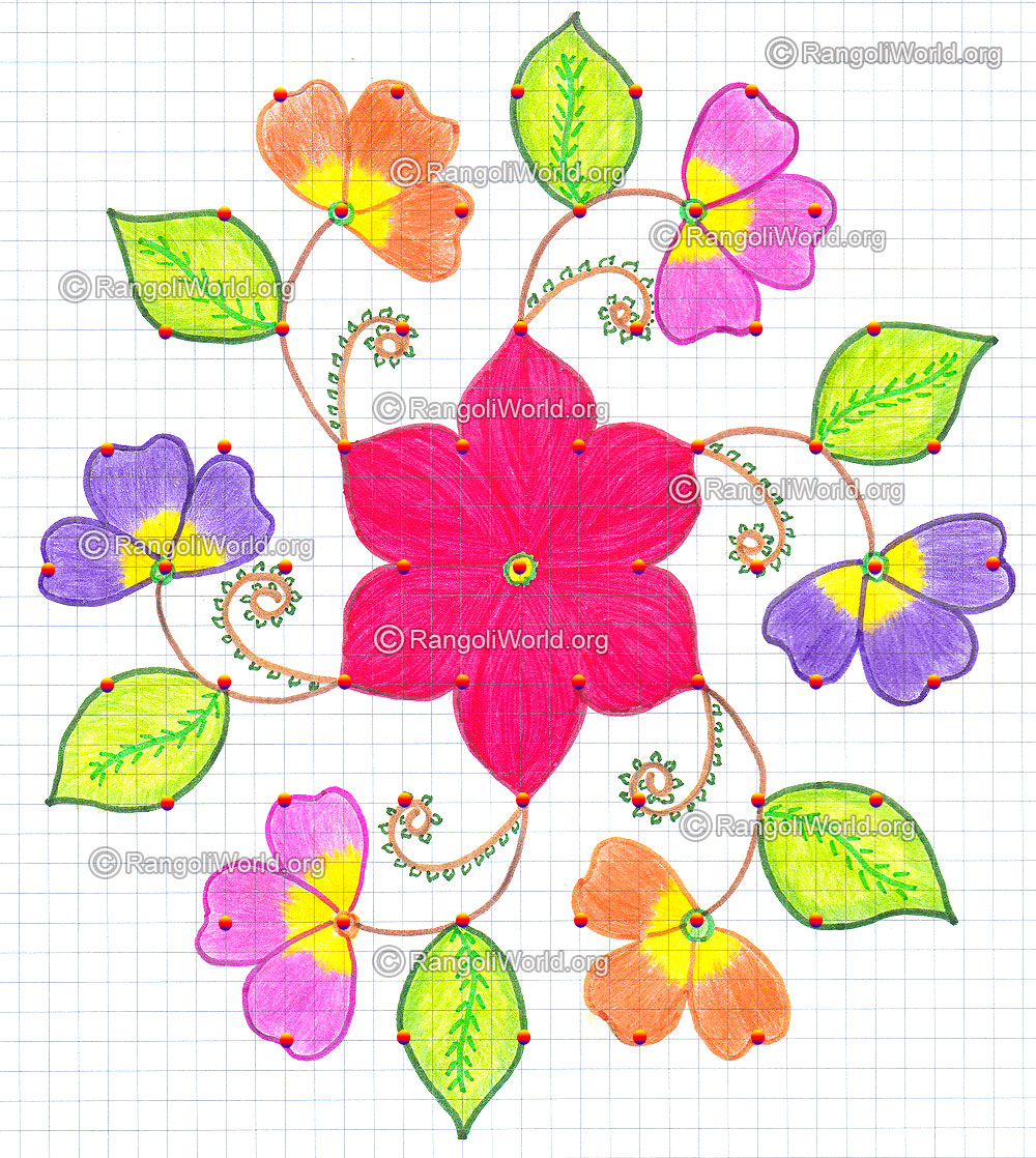 Flowers Kolam2 with dots