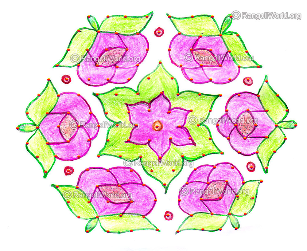 Rose kolam with interlaced dots