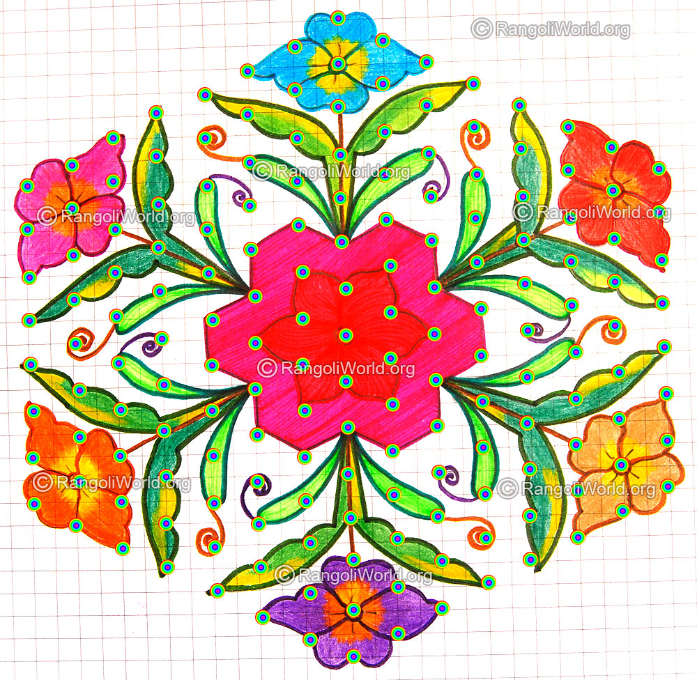 Daisy Flower Kolam may13 with interlaced dotted pattern