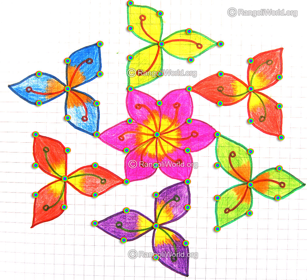 Flower Kolam May13 with dotted pattern