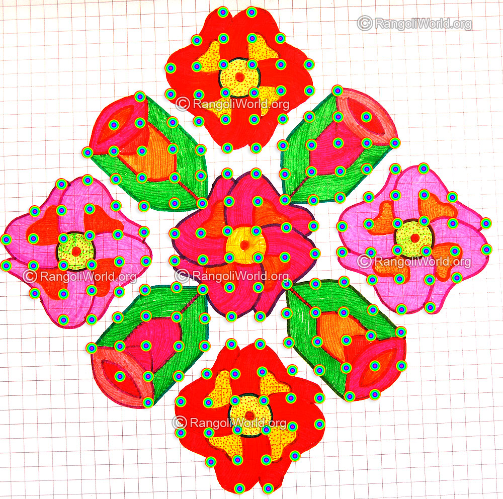 Flower Rose Buds Kolam May13 with dots