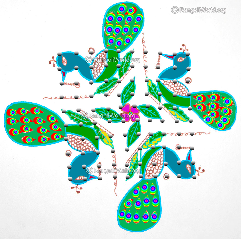 Easy peacock kolam for kids jan 2016 with dots