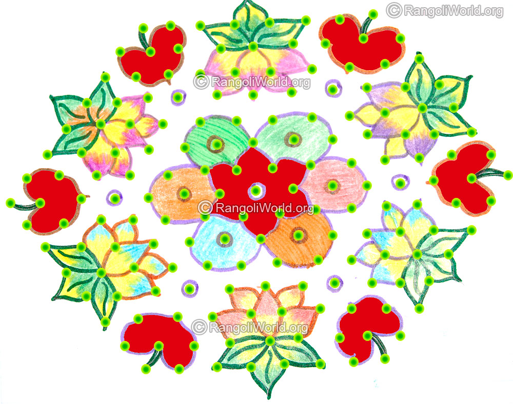 Lotus flower kolam with 15 8 interlaced dots jan 2016