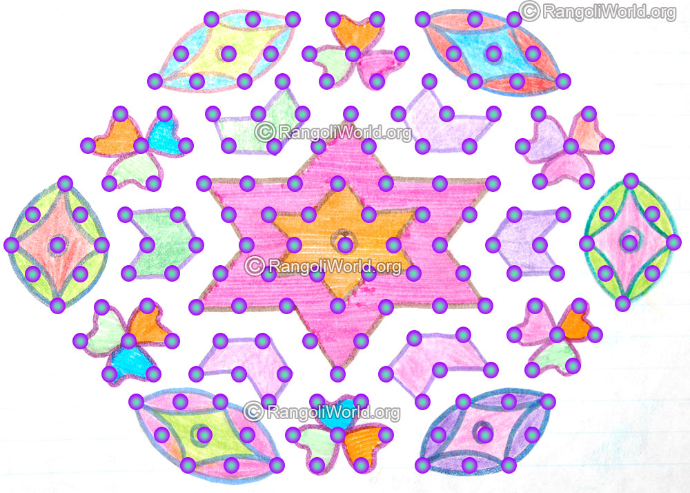 Star flowers kolam with 15 dots jan 2016