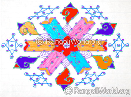 Easy butterflies kolam with 13 to 7 interlaced dots jan 2016