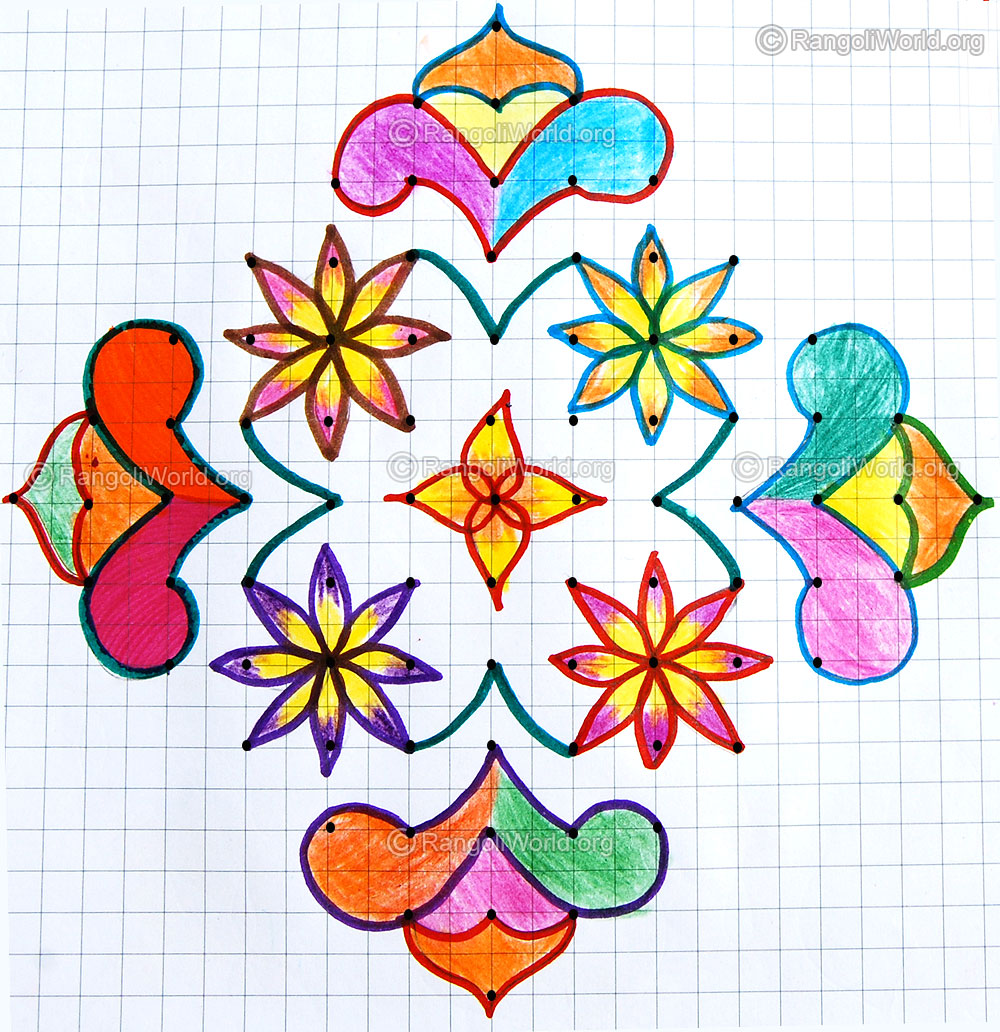 Flowers kolam with parallel dots jan1 2015