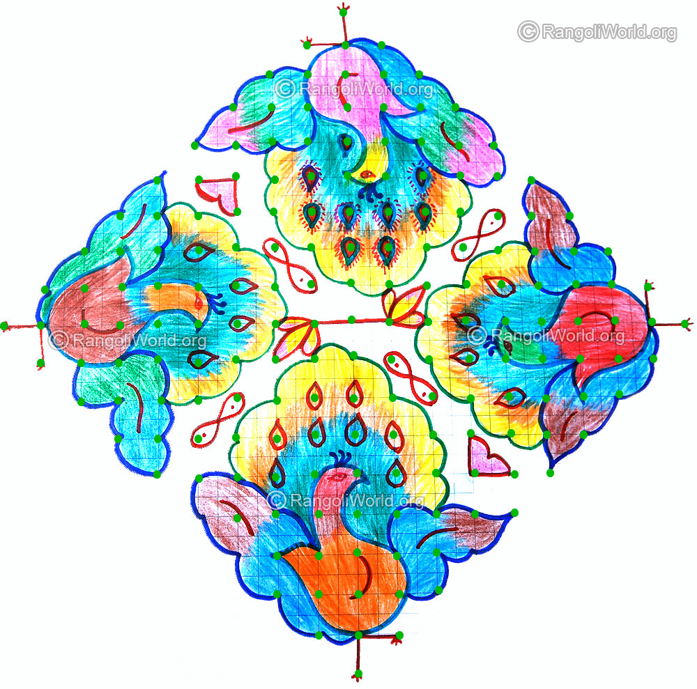 Peacock dance kolam jan 15 2015 with dots