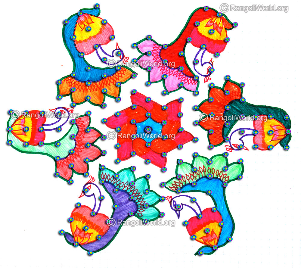 Peacock kolam for pongal festival jan 2016 with dots