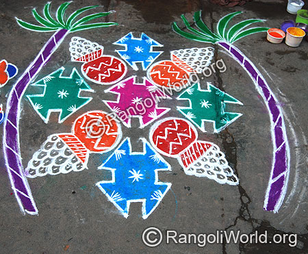 Pongal and sweets Rangoli kolam With dots