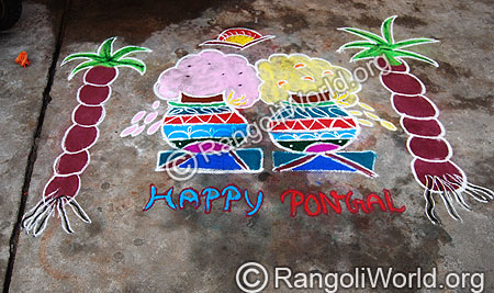 Pongal runoff from pongal pot Rangoli