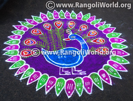 Peacock rangoli design 2017 for pongal festival