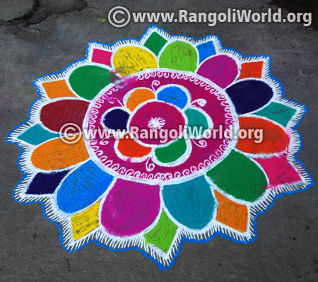Rainbow flower freehand rangoli design 2017 for pongal festival