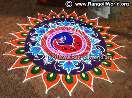 Big peacock freehand rangoli design 2019 for pongal festival